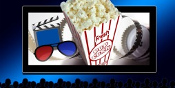 Kinoleinwand mit Popcorn