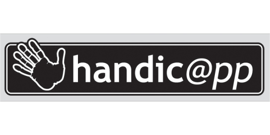 Das Logo mit weißer Schrift auf schwarzem Grund mit dem Schriftzug Handic@pp und einer offenen Hand